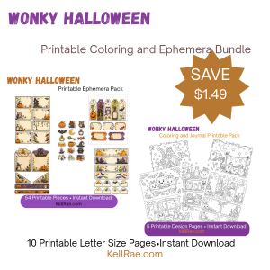 Wonky Halloween Coloring and Ephemera Printable Bundle