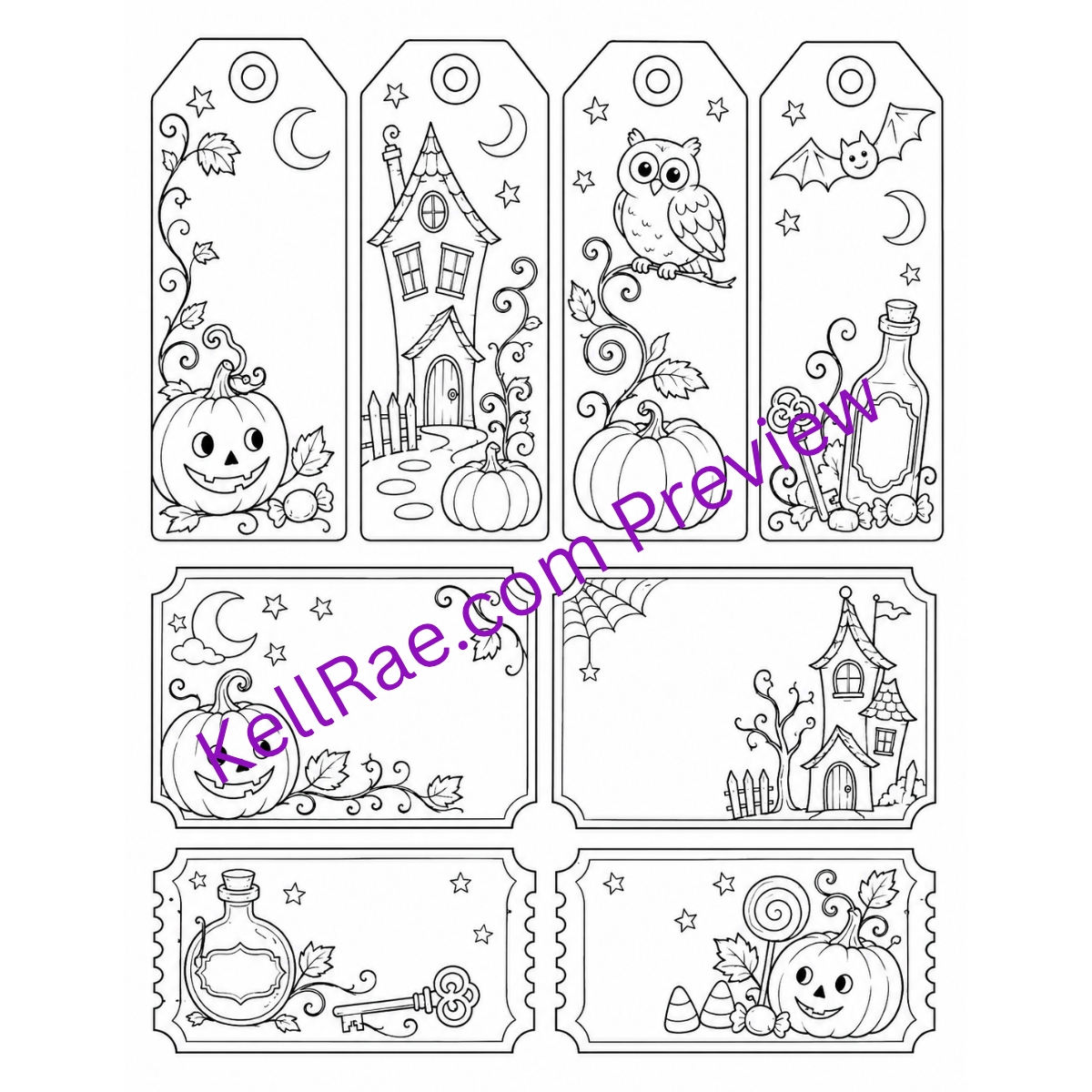 Wonky Halloween Coloring and Ephemera Printable Bundle - Image 7