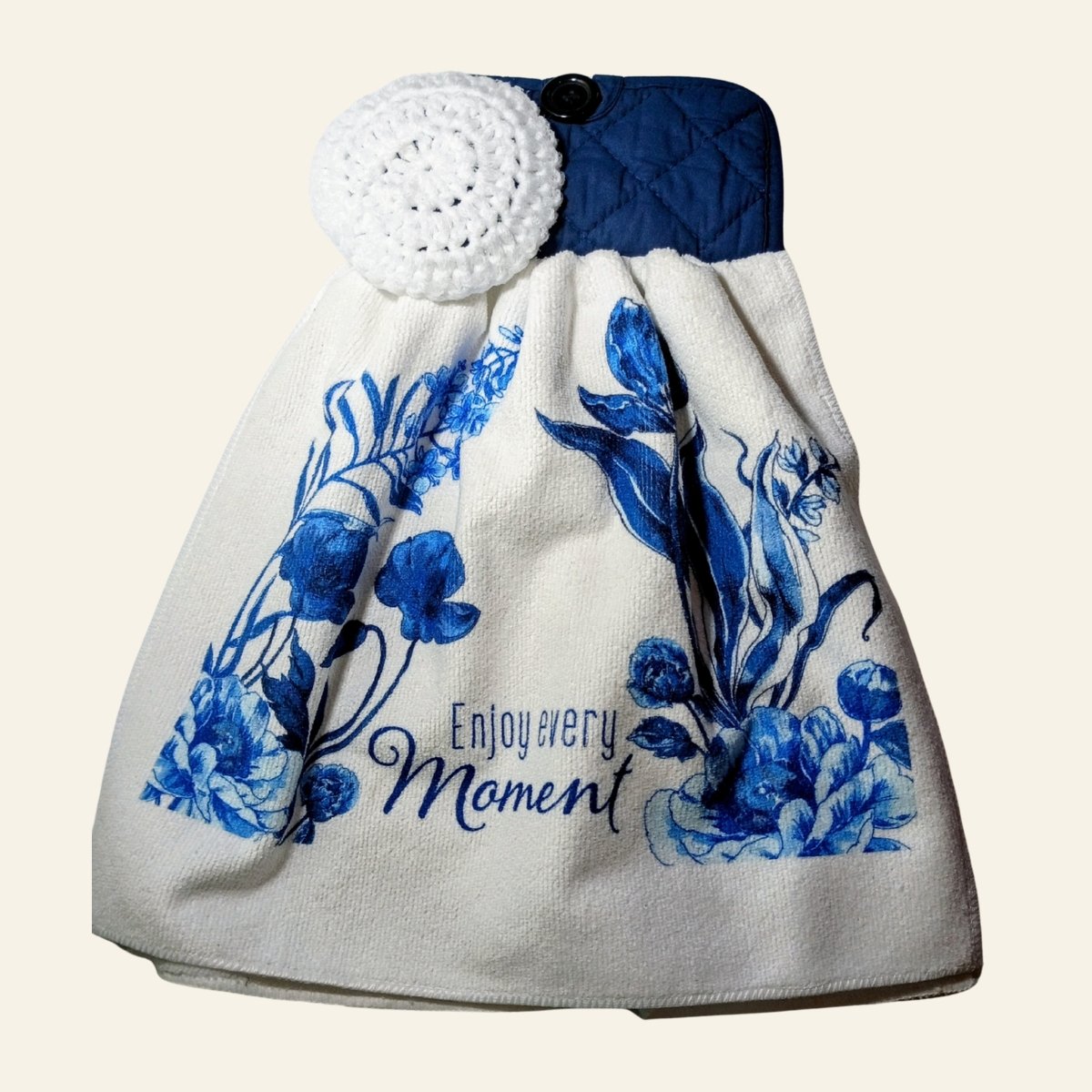 Blue Floral Oven Door Apron and Scrubbie Set | Hanging Kitchen Towel
