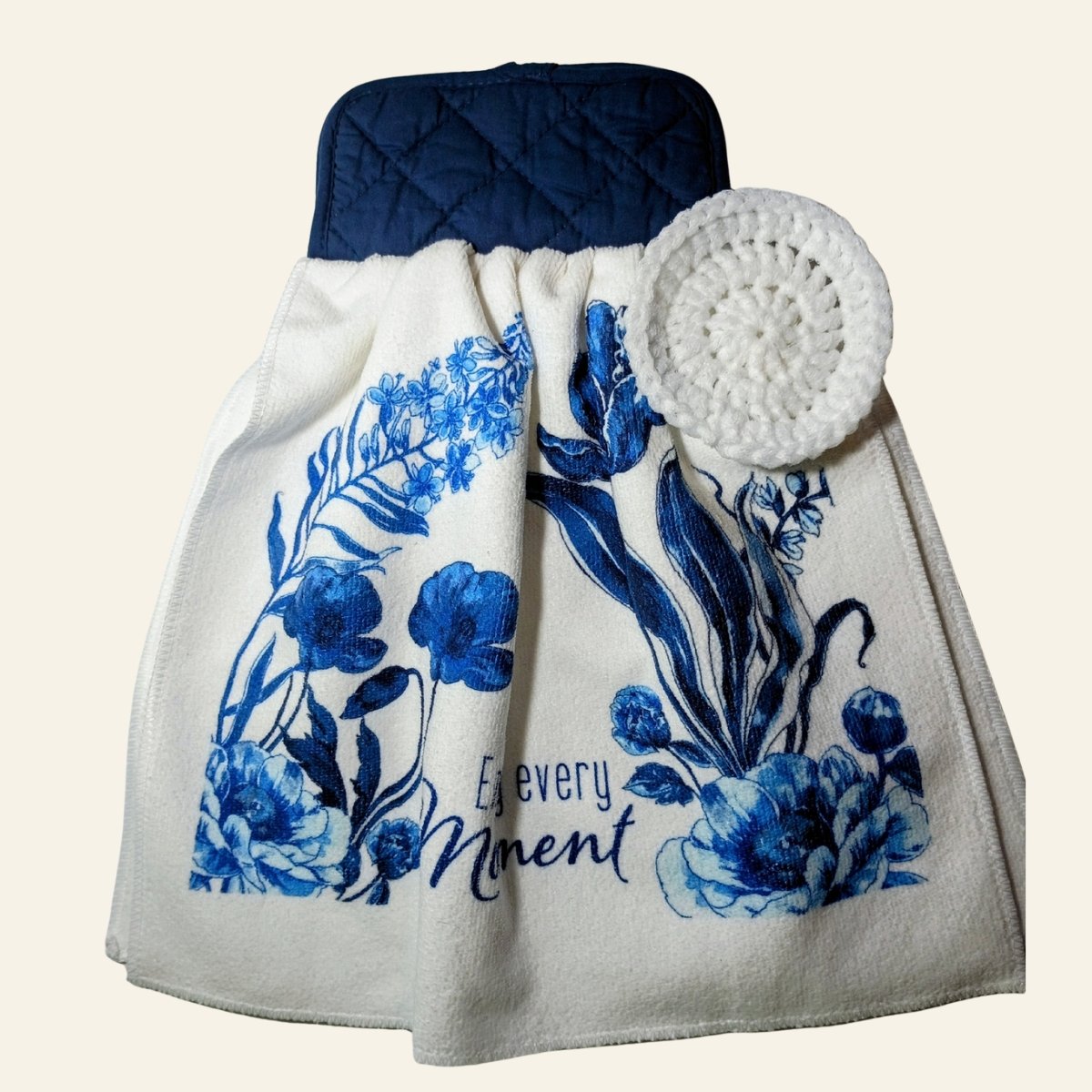 Blue Floral Oven Door Apron and Scrubbie Set | Hanging Kitchen Towel - Image 5