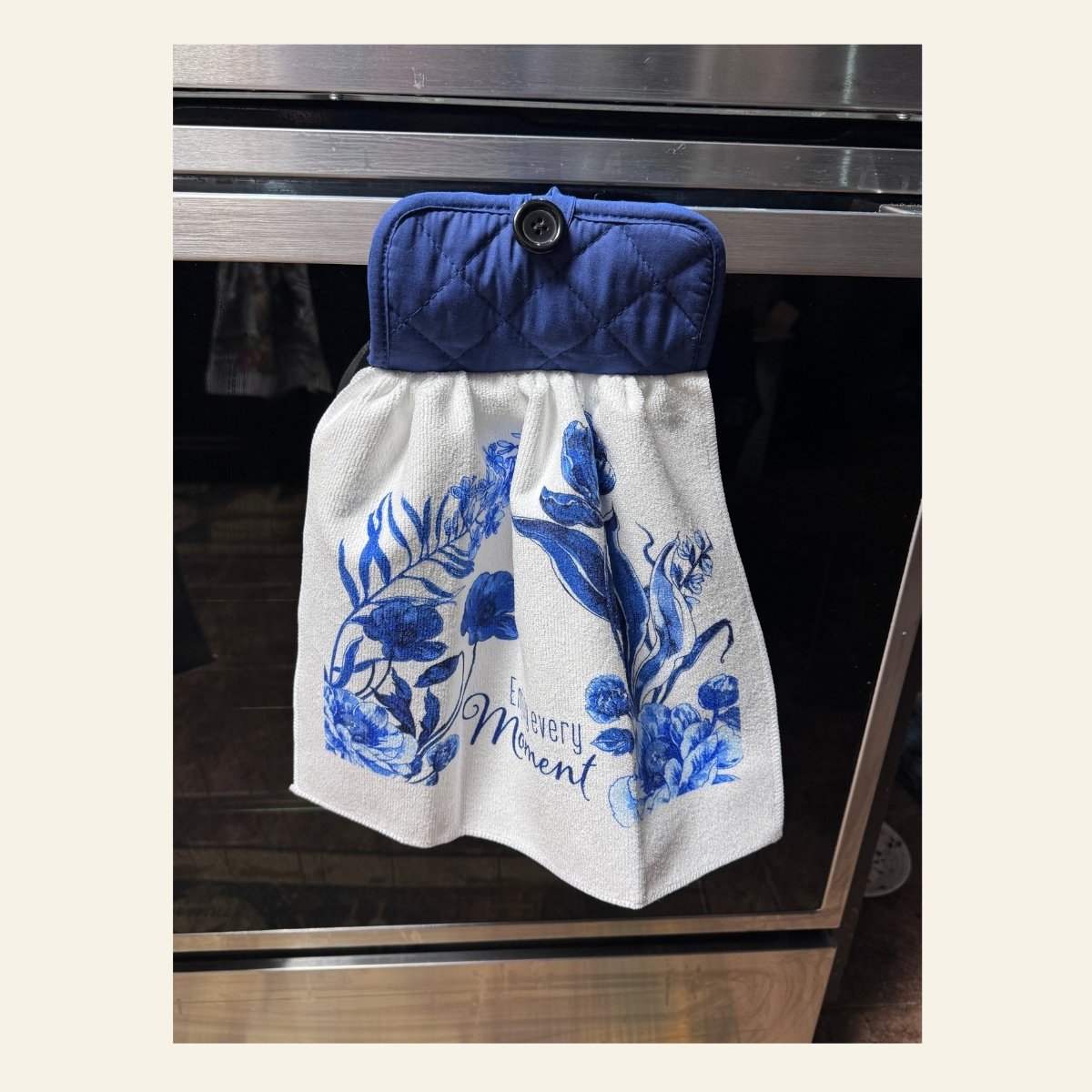 Blue Floral Oven Door Apron and Scrubbie Set | Hanging Kitchen Towel - Image 4