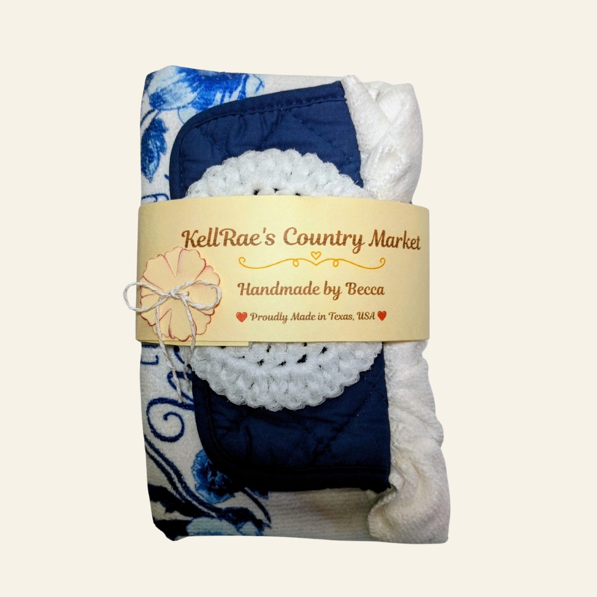 Blue Floral Oven Door Apron and Scrubbie Set | Hanging Kitchen Towel - Image 6